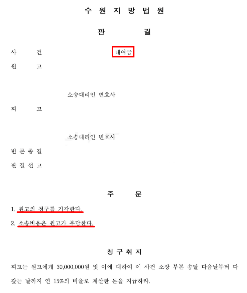전주대여금 승소사례 | 과거 연인에게 받은 3천만원, 대여금 청구 기각