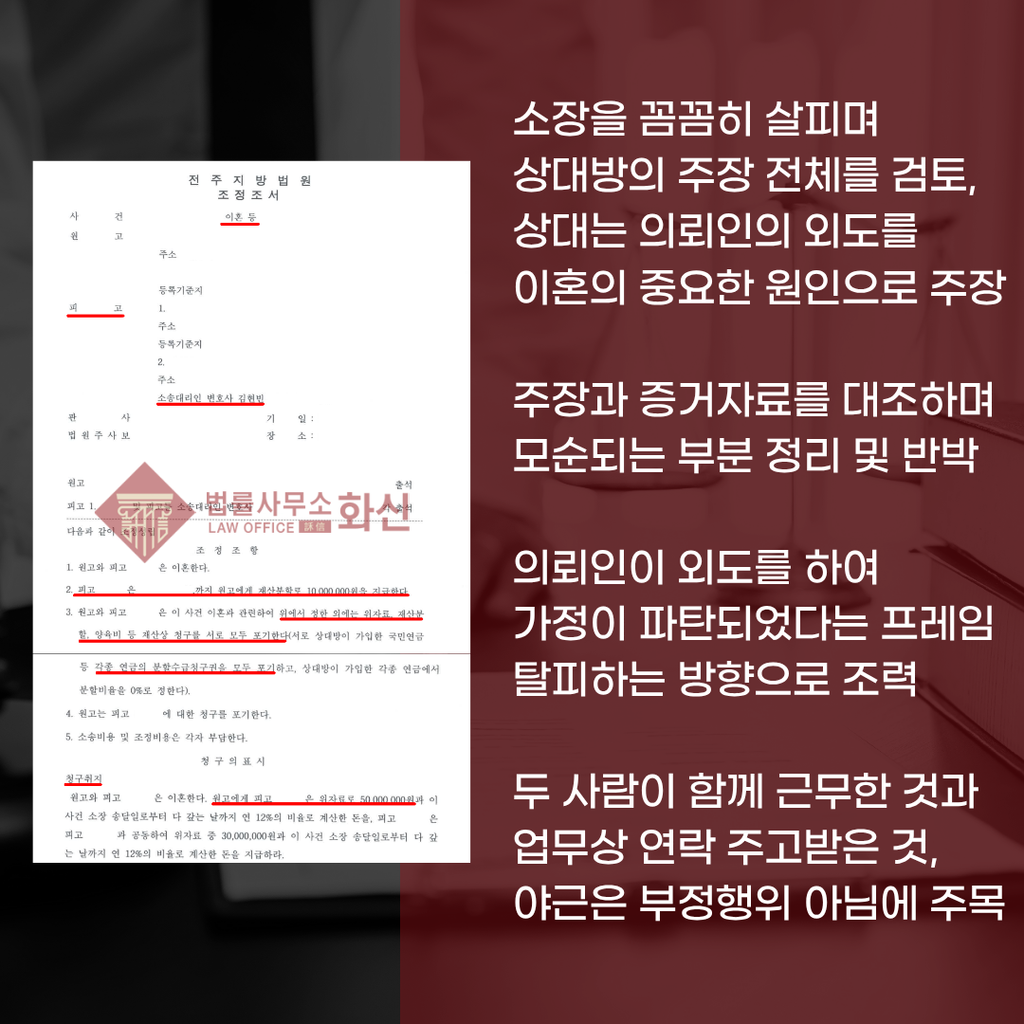 전주조정이혼 위자료 청구 증거자료 검토